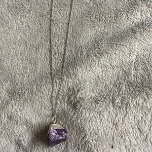 Amythest gemstone necklace Silver tone